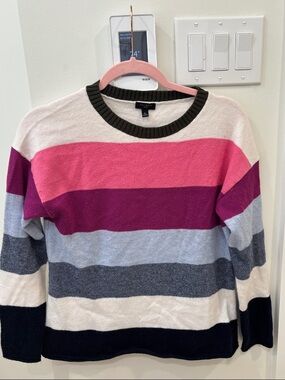 Talbots Striped Crewneck Sweater in Pink, Magenta & Navy